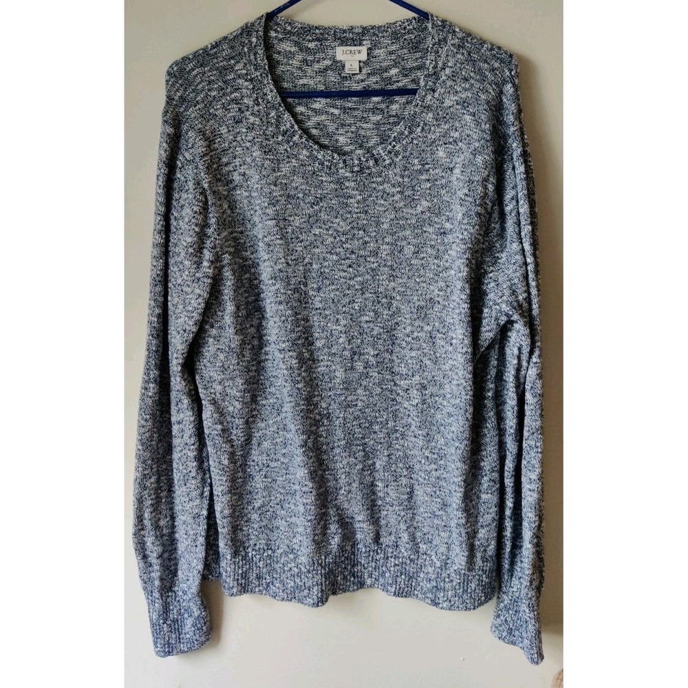 J. Crew Women's Cotton Blend Blue/White‎ Long Sleeve Sweater Scoop Neck Size L